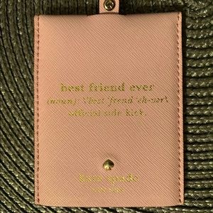 New Kate Spade ID holder Pink with gold writing